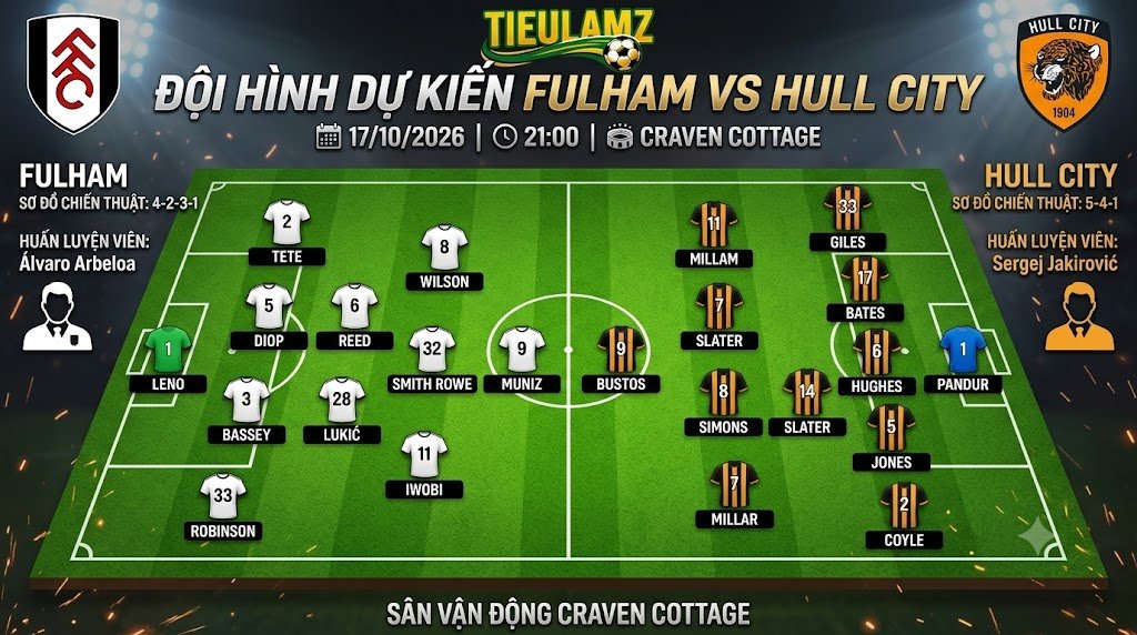 Sơ đồ đội hình dự kiến Fulham đấu với Hull City chiến thuật 4-2-3-1 và 5-4-1