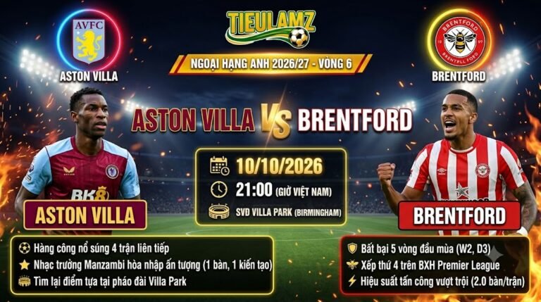 Nhận định Aston Villa vs Brentford Vòng 6 Ngoại Hạng Anh tại TieuLamTV - Cuộc đọ sức hấp dẫn trên sân Villa Park