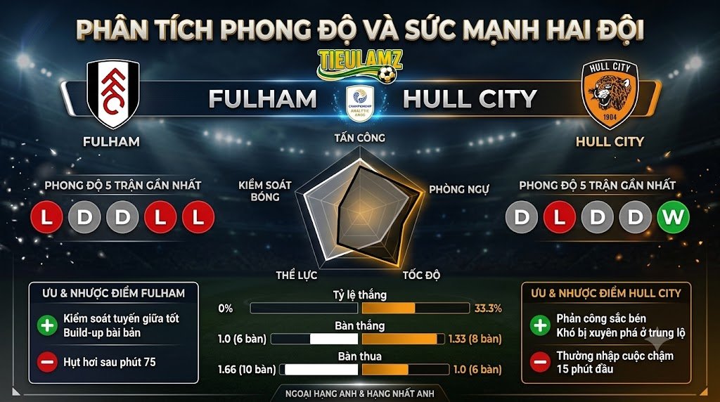 Thống kê phong độ và so sánh chỉ số chuyên sâu trận Fulham vs Hull City